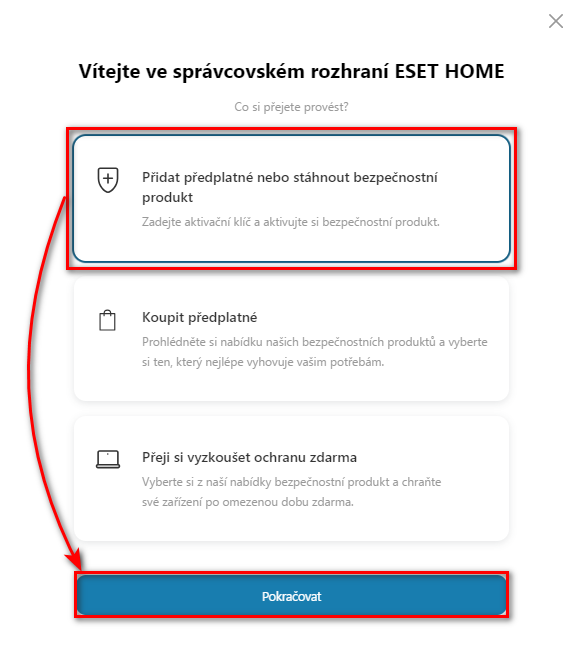 Přidat předplatné nebo stáhnout bezpečnostní produkt Přidat předplatné nebo stáhnout bezpečnostní produkt